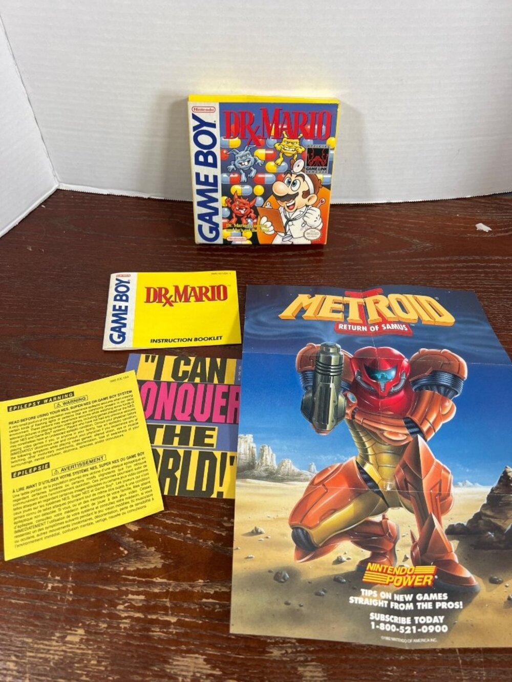 Dr. Mario Nintendo Game Boy Box  Only With Manuals & Metroid Promo Poster